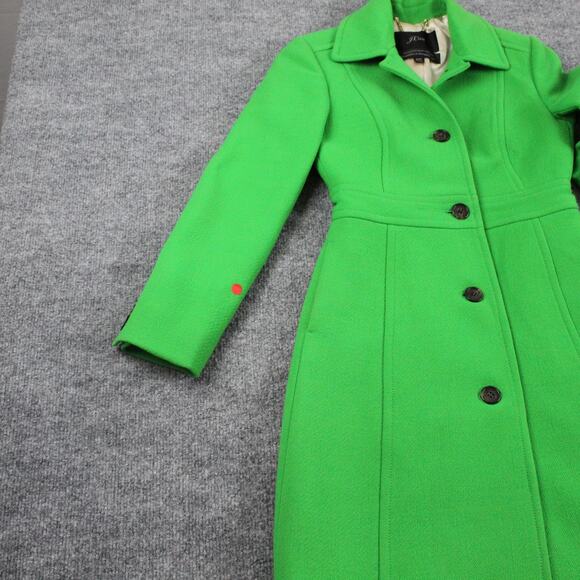 J Crew Coat Women 00P Lady Day Italian Double Cloth Wool Blend Green Long Peacoa - Picture 7 of 15